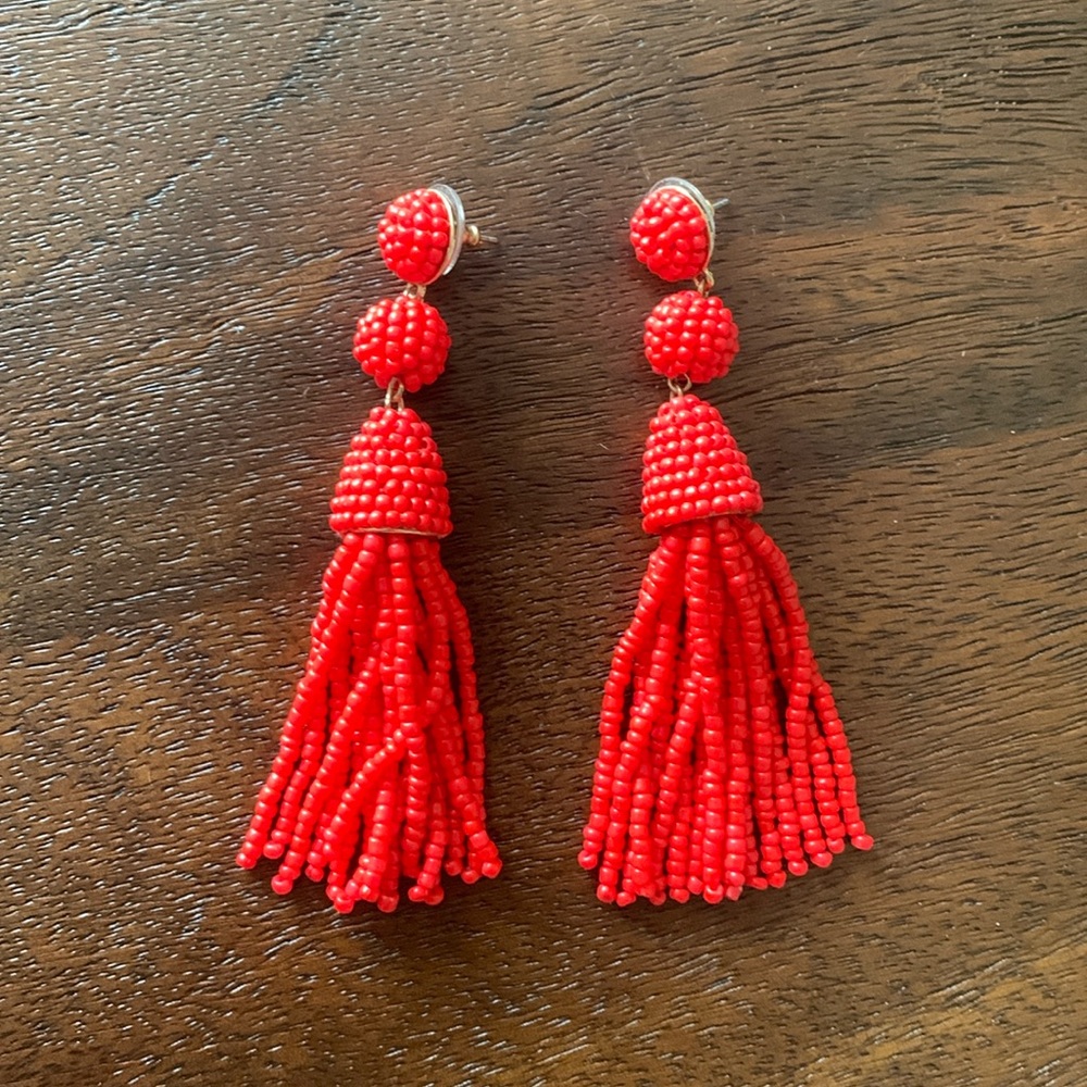 Red Bauble Bar beaded earrings